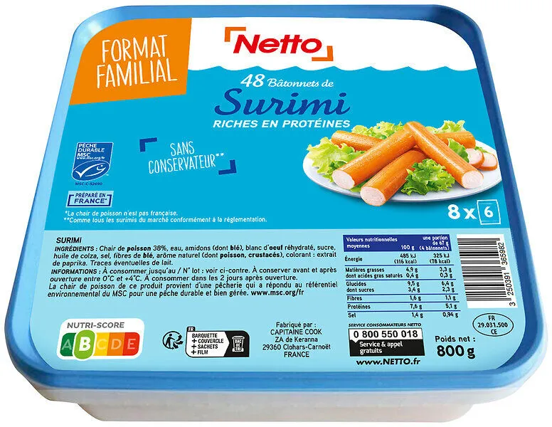 48 Bâtonnets de surimi saveur crabe - MSC - 800g