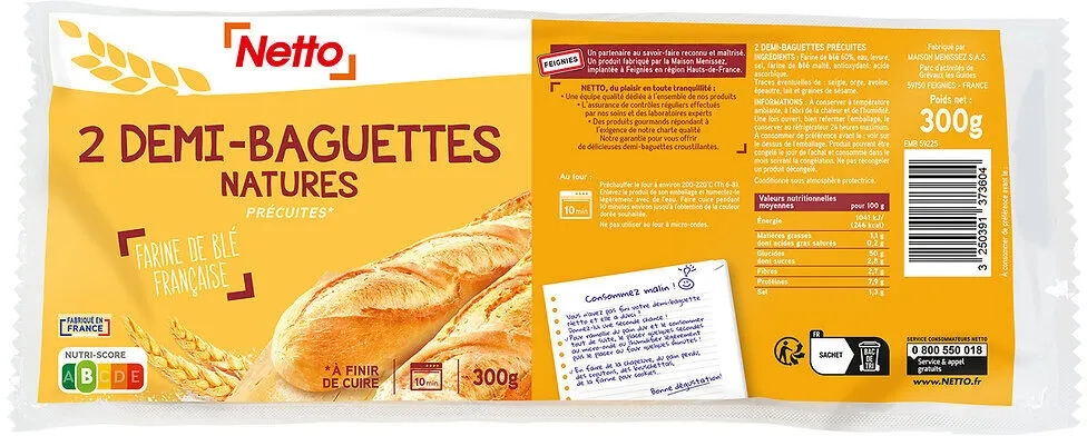 2 Demi Baguettes Précuites 300g