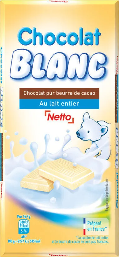 Tablette familiale chocolat blanc - 2x100g