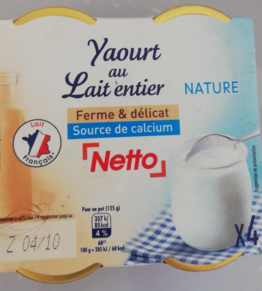 YAOURT AU LAIT ENTIER POT VERRE 4X125G - nature