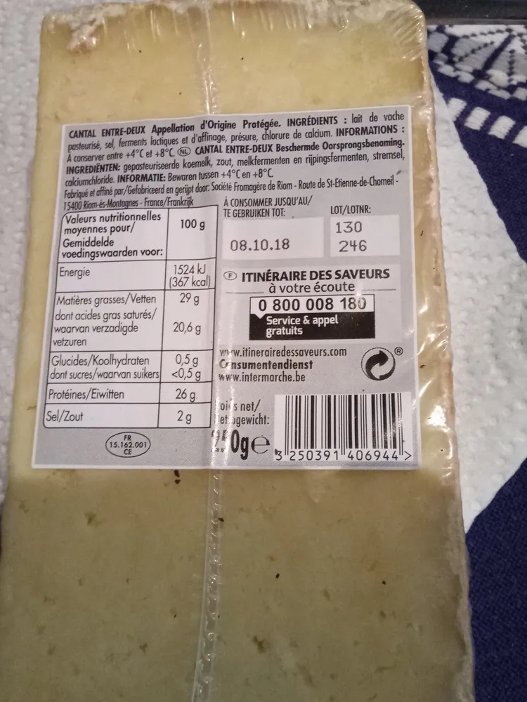 CANTAL ENTRE DEUX AOP LP 250G Massif Trad