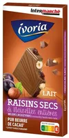 Tablette bloc chocolat au lait aux raisins et noisettes entières - 200g