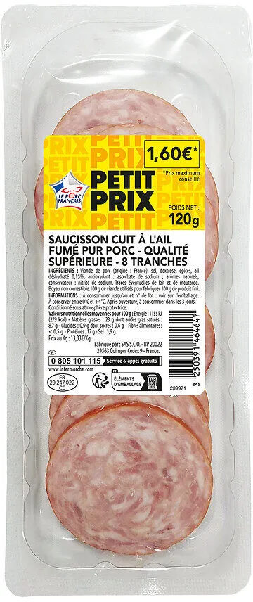 Saucisson cuit a l'ail fume superieur 120g 8t fe