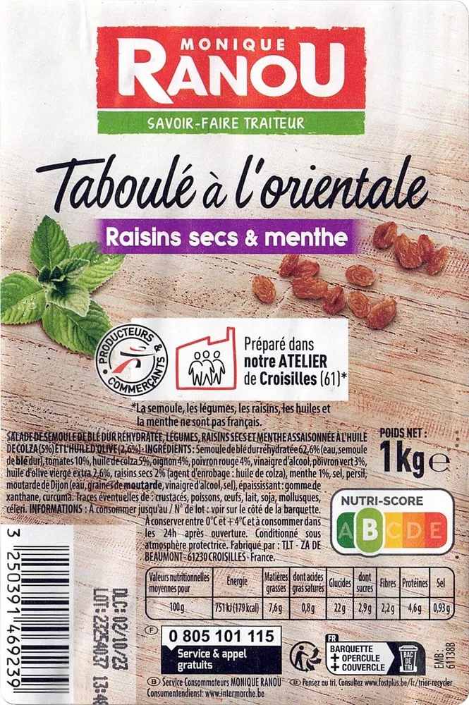 Taboulé à l'oriental, Raisins secs & Menthe - Monique Ranou (barquette 1 kg)