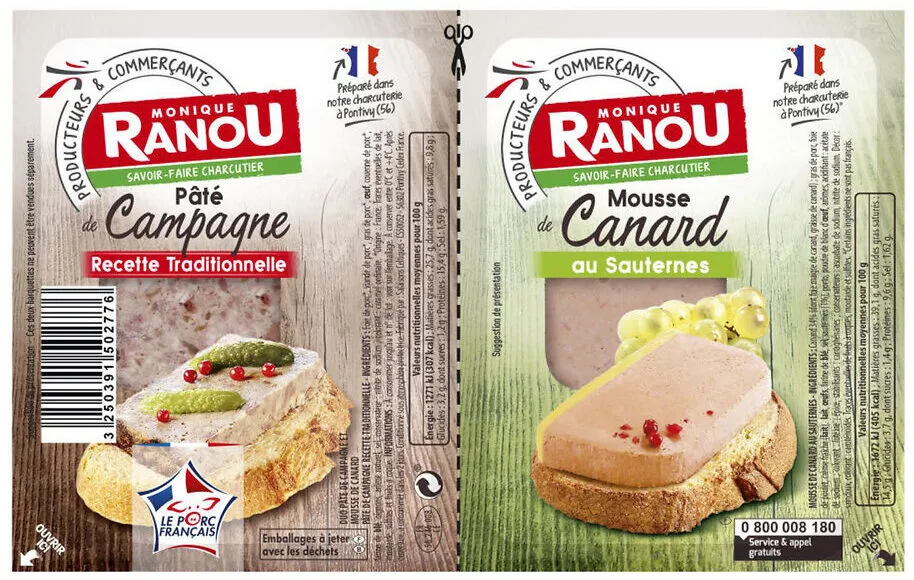 Duo pate de campagne et mousse canard sauternes 2x50g