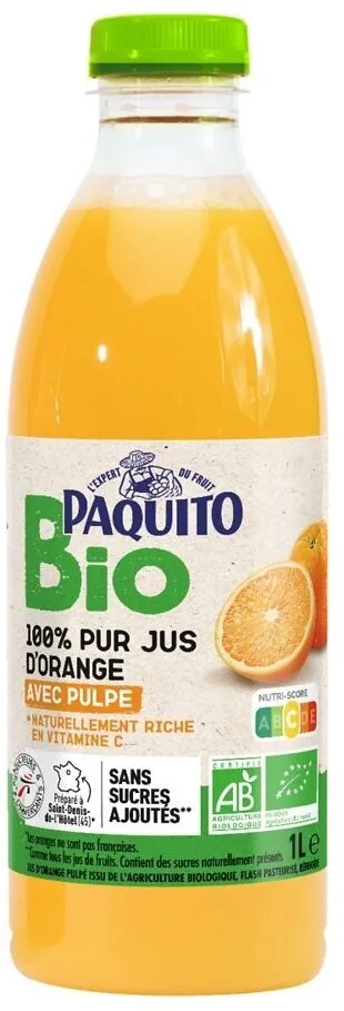 Pur jus orange avec pulpe bio pet 1l
