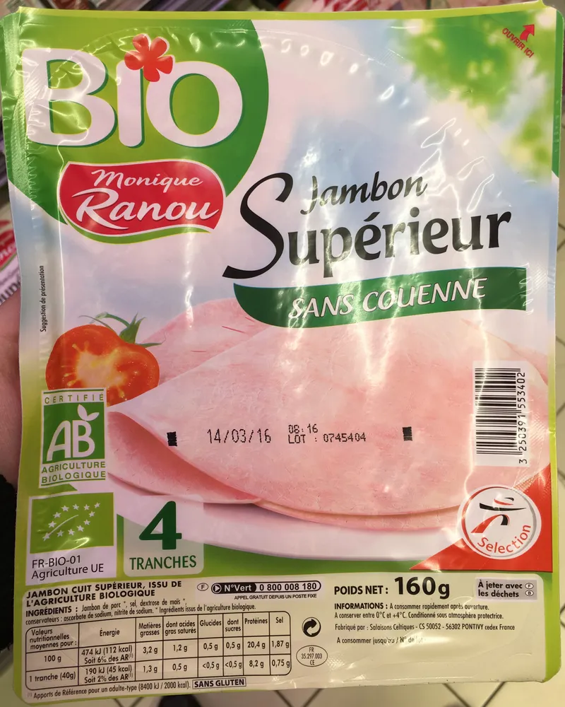 Jambon Supérieur sans couenne bio