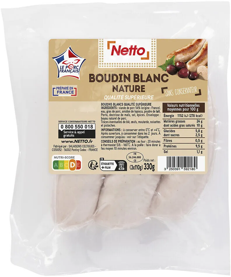 BOUDIN BLANC PORC NATURE X3 330g