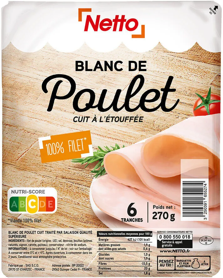 Blanc de poulet sup 6t 270g