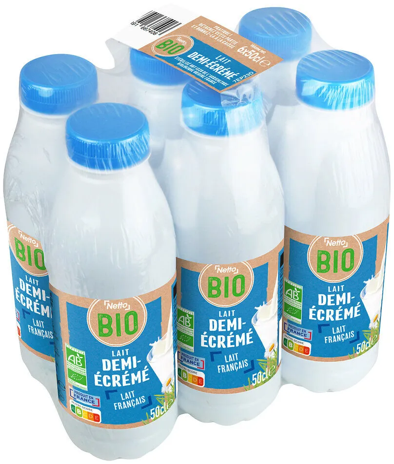 Lait uht 1/2 ecreme bio bt pack 6x50cl