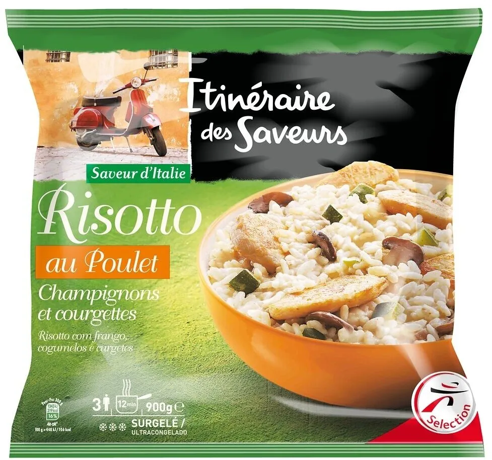 Risotto au poulet, champignons et courgettes