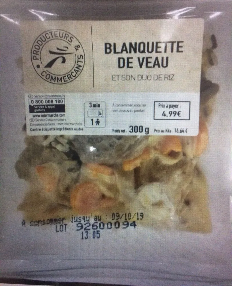 Blanquette de veau et son duo de riz
