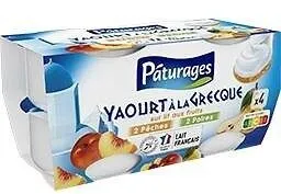YAOURT A LA GRECQUE SUR LIT DE FRUITS 4X150G - pêche, poire