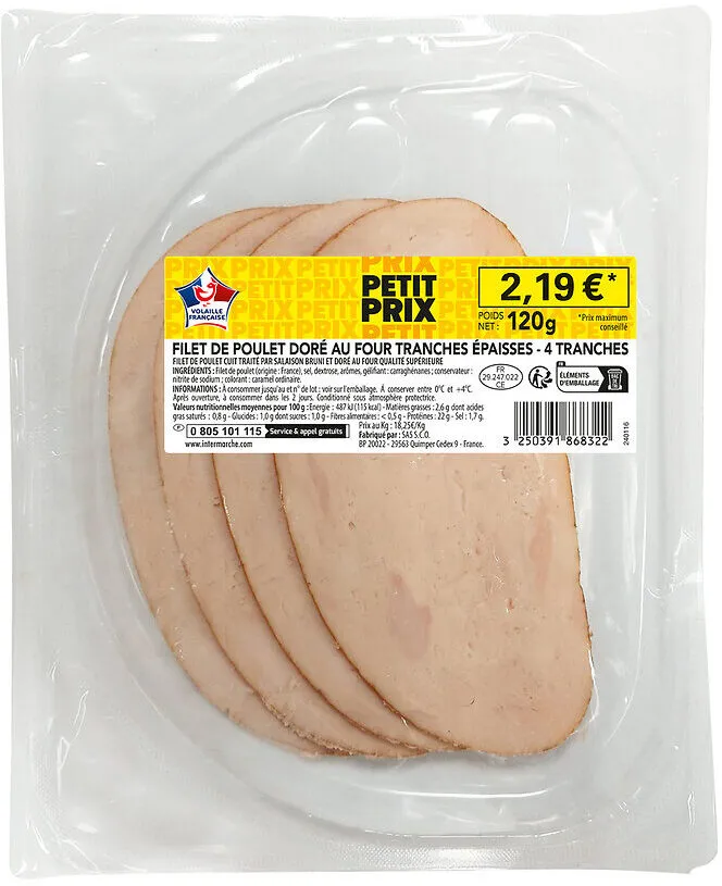 Filet de poulet dore au four tranches epaisses 4t 120g fe