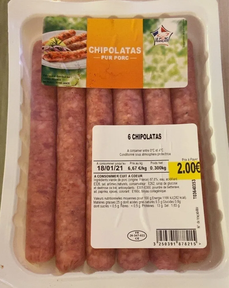 Jean Rozé, Chipolatas pur porc, la barquette de 6 300 g