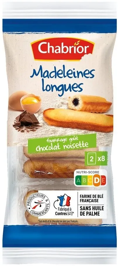 Madeleines longues fourrage goût chocolat noisette
