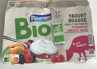 YAOURT BRASSE SUR LIT DE FRUITS BIO (framboise, abricot, poire) 6X125G