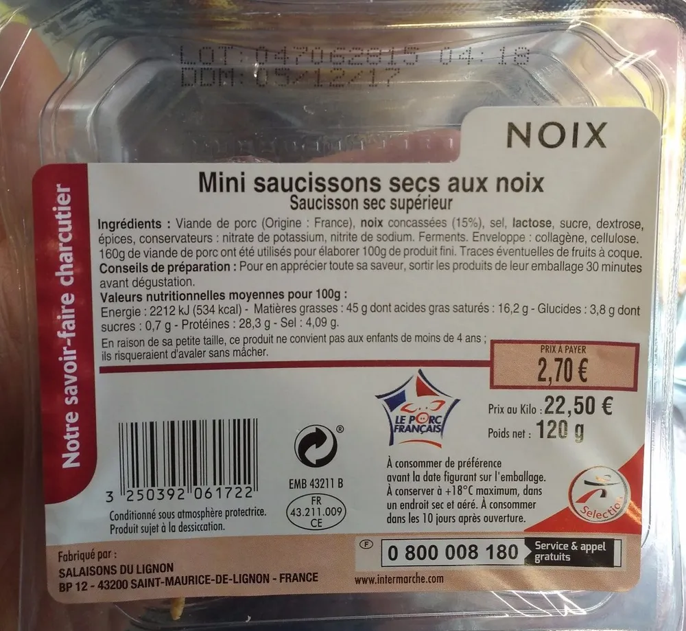 Mini saucissons secs aux noix