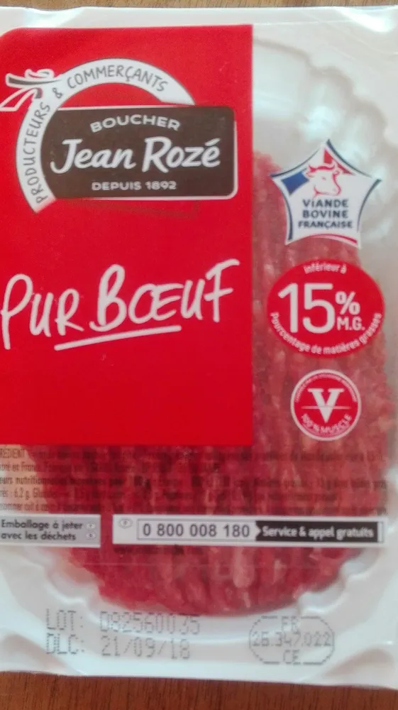 Jean rozé Steaks hachés viande bovine 15% La barquette de 2
