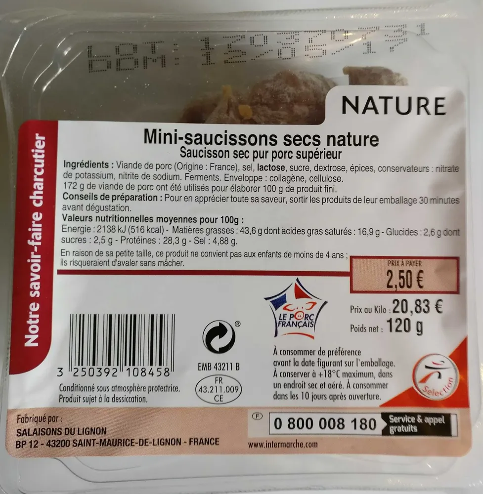 Mini saucissons secs nature