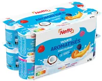 YAOURT AROMATISE 16X125G - fruits des bois, noix de coco, framboise, abricot, banane, fraise