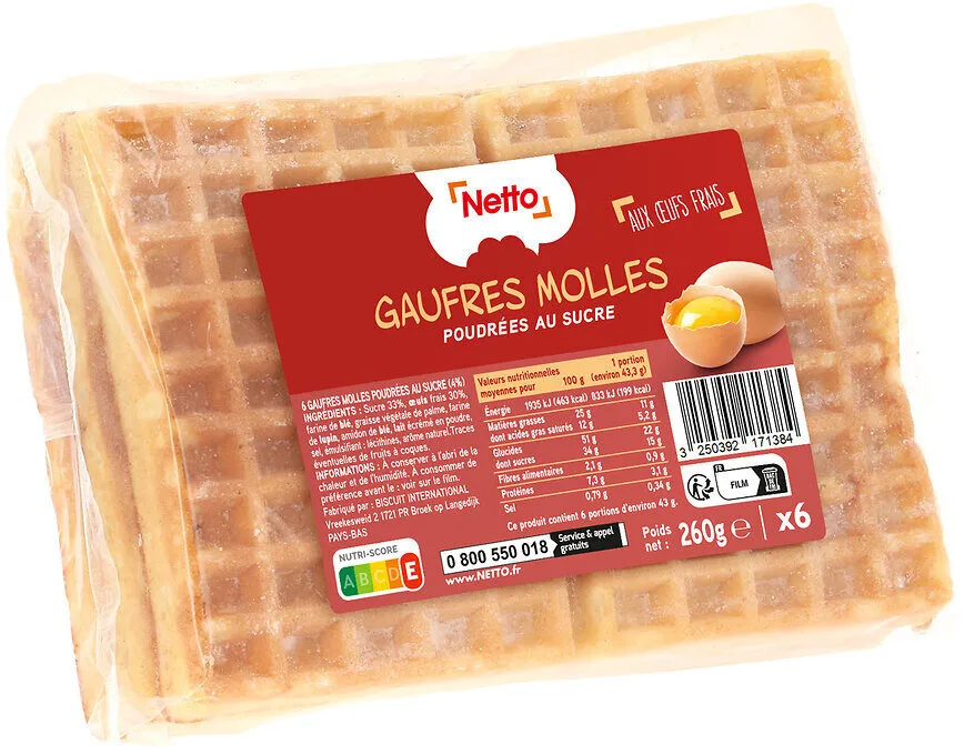 Gaufres molles poudrées x6 - 260 g (Netto)