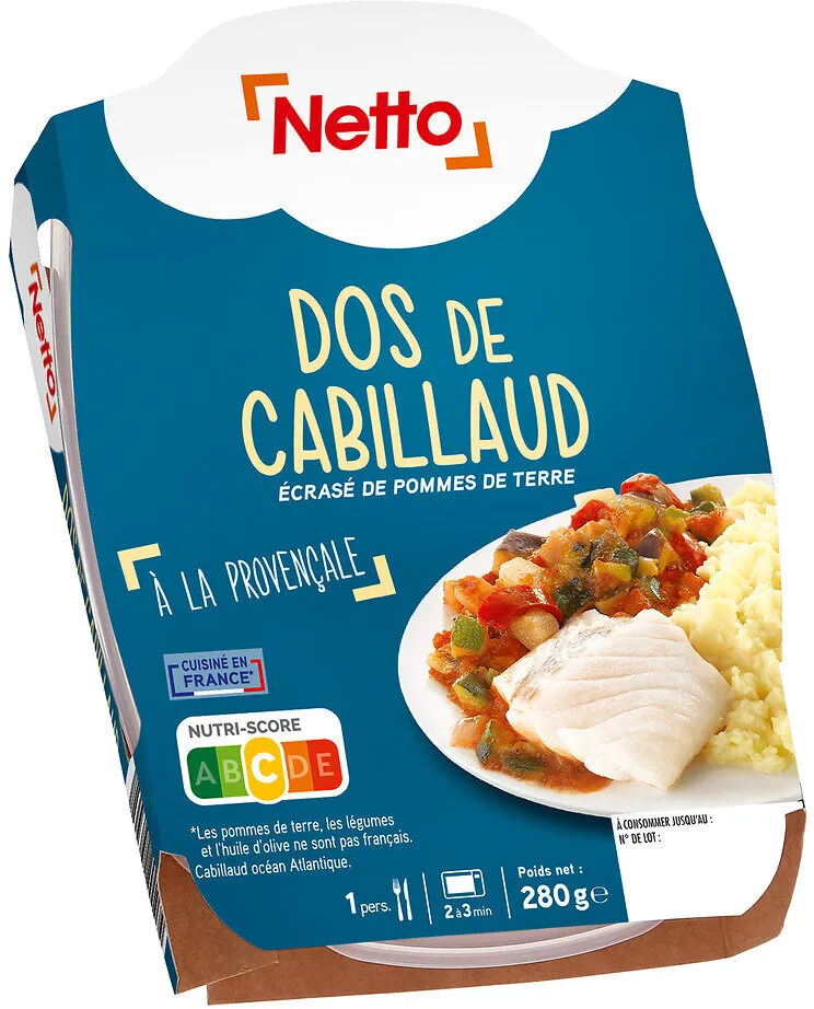 DOS DE CABILLAUD A LA PROVENCALE ET ECRASE DE POMMES DE TERRE 280g