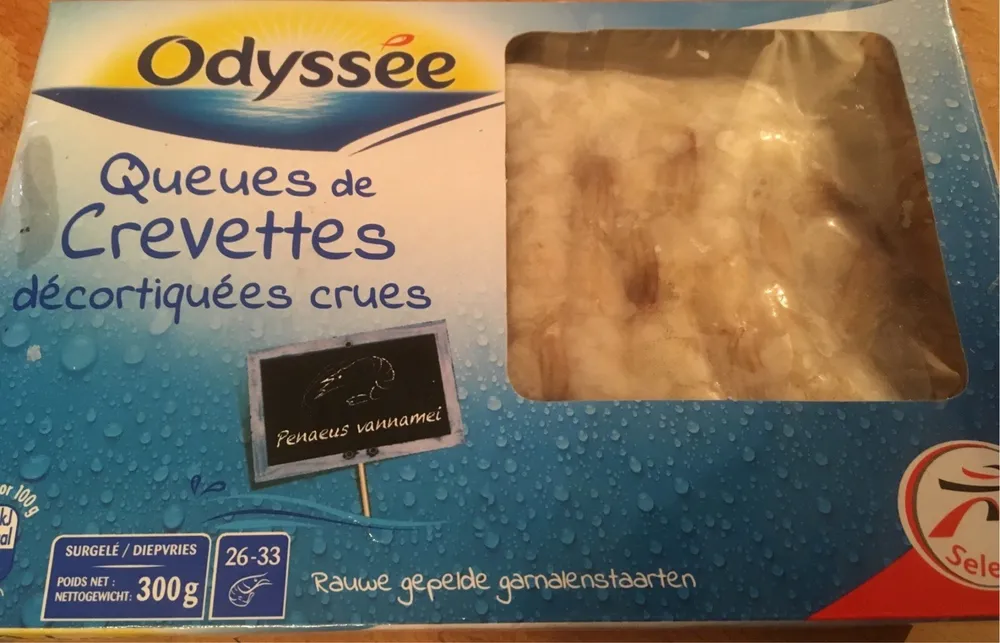 Queues de crevettes decortiquees crues 300g asc
