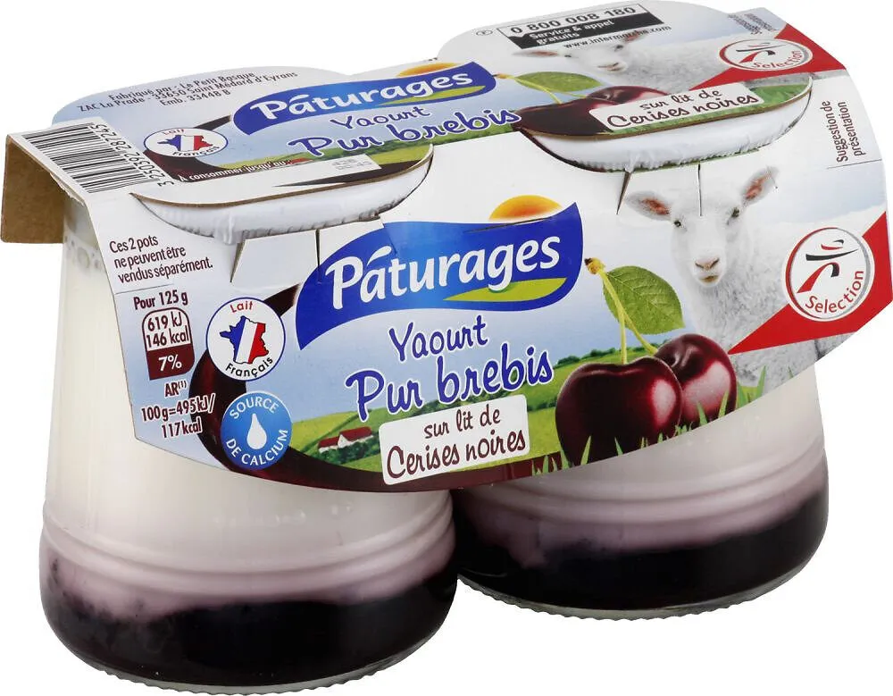 Yaourt brebis nature sur lit de cerises noires 2x125g