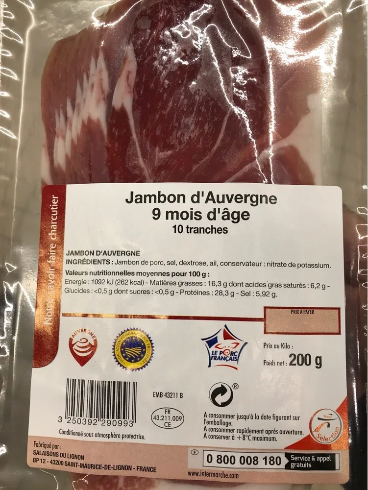 JAMBON SEC AUVERGNE 9 mois IGP 200g FE - Massif LS (promo)