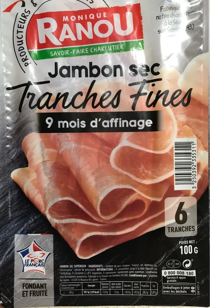 Jambon sec, Tranches fines