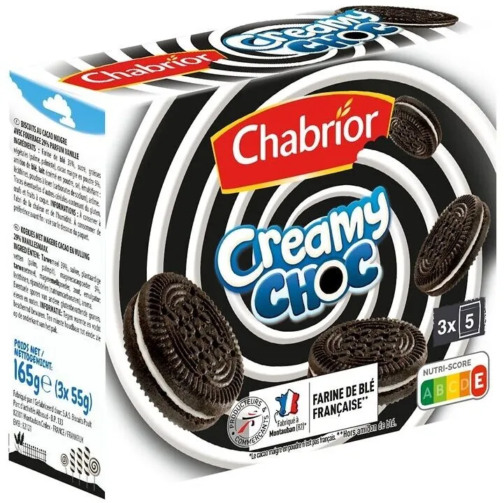 Biscuits au cacao maigre fourres parfum vanille 165g