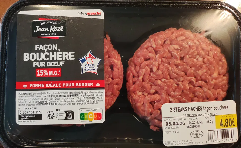 Steaks Hachés Façon Bouchère Pur Bœuf 15% MG