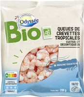 QUEUES DE CREVETTES TROPICALES DECORTIQUEES ET CUITES BIO ASC calibre 90 110 200G