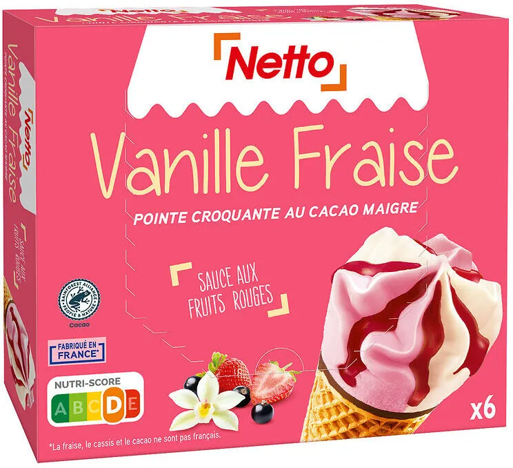 Cône vanille - fraise (G) sauce aux fruits rouges x6 - 120mL