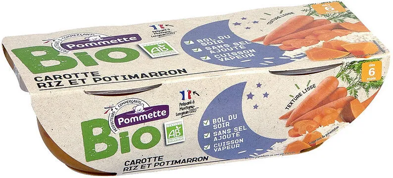 Bol bio Carottes, riz, potimarron - 6 mois- 2x200g