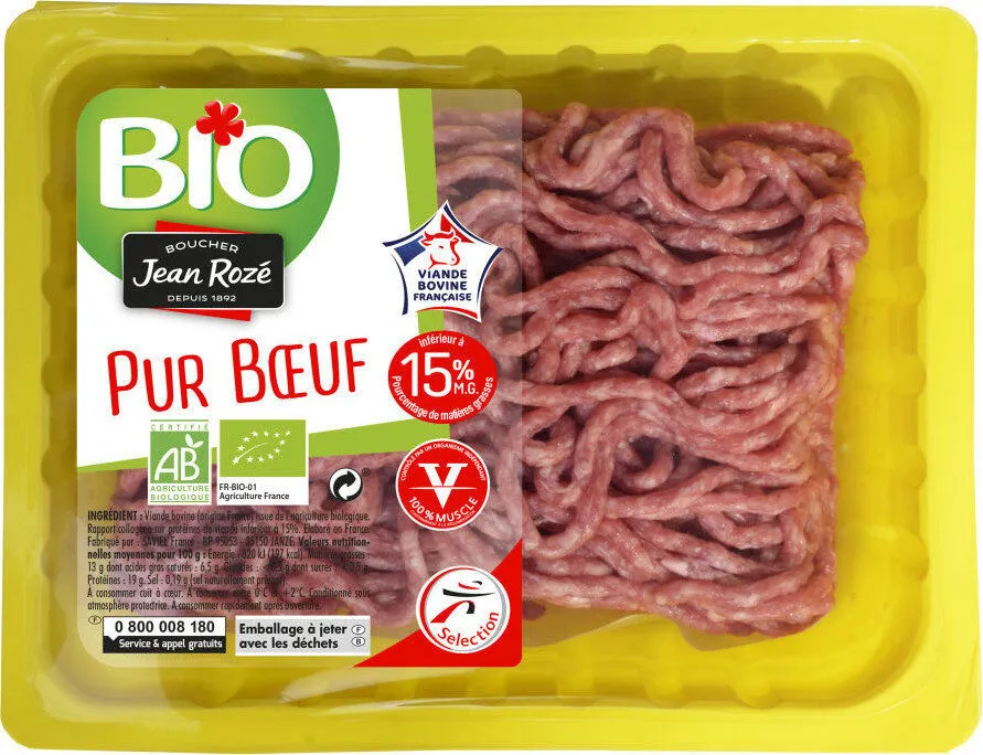 Viande hachée façon bouchère 15% mg bio