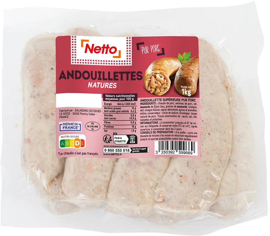 ANDOUILLETTES SUP X8 1kg NETTO Massif TRAD (SAISONNIER Avril à septembre)