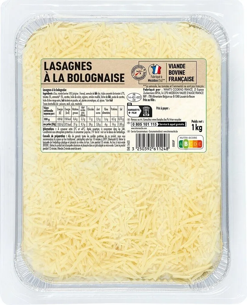 Lasagnes bolognaise 1kg fe