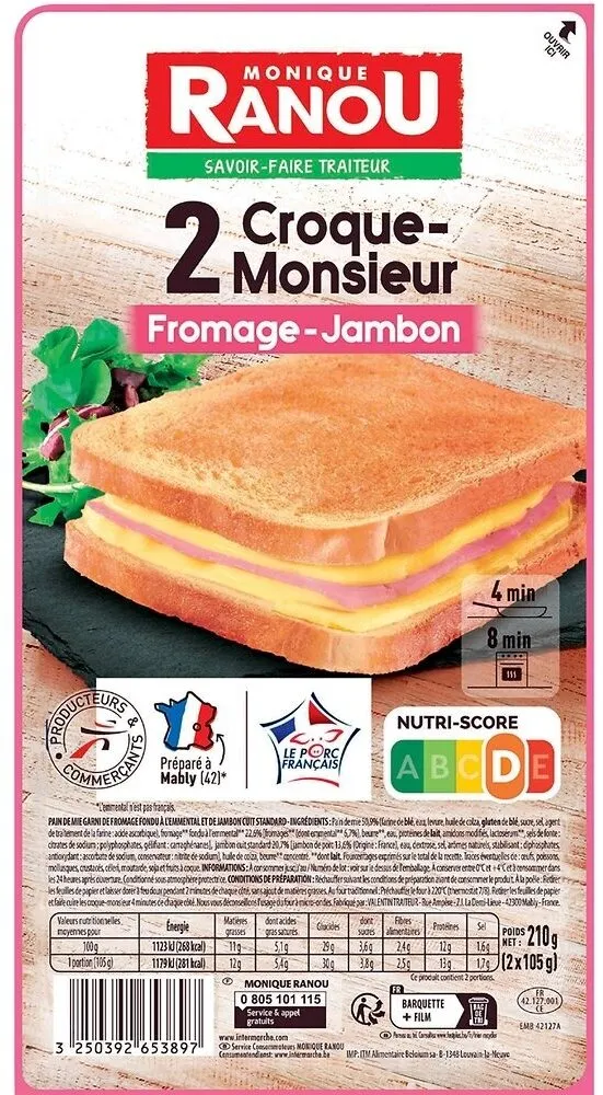 Croque monsieur jambon fromage