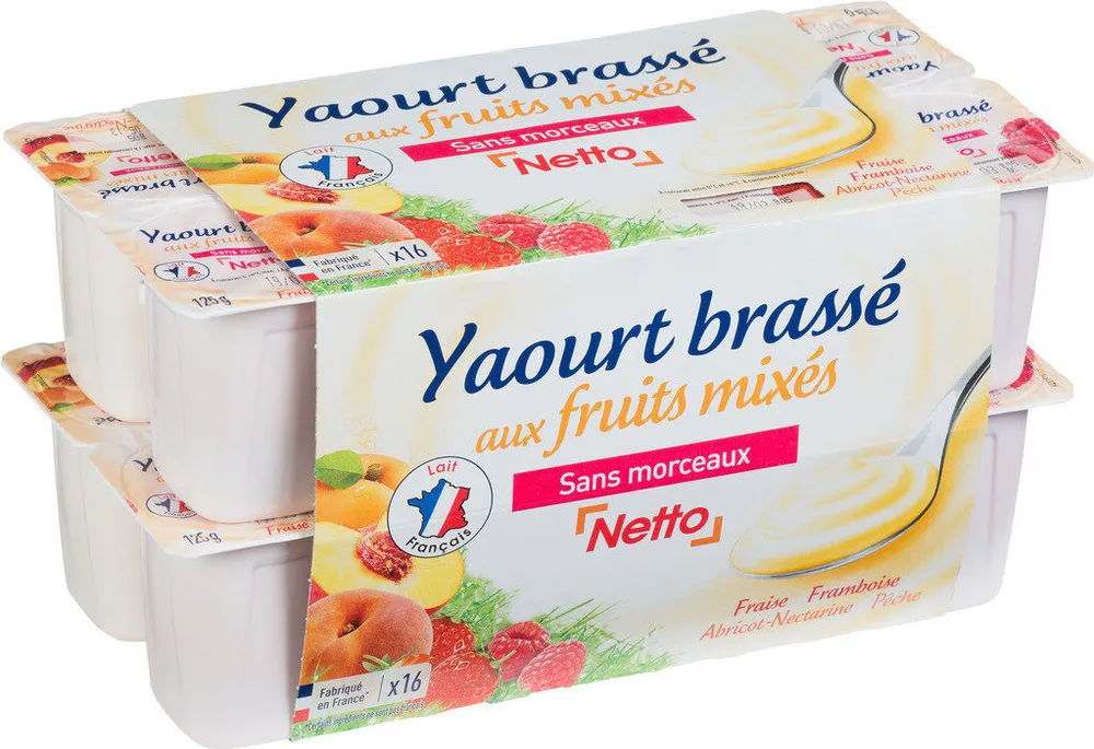 YAOURT AUX FRUITS MIXES - PANACHE 16X125G - fraise, framboise, pêche, abricot/nectarine