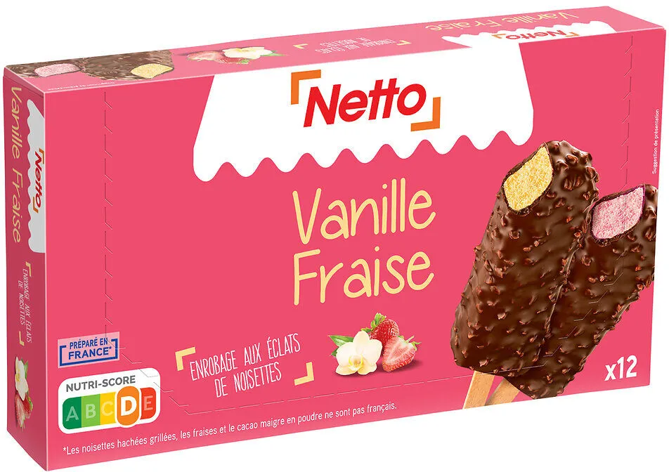 Bâtonnet vanille x6 - fraise x6 enrobage cacao noisettes (G) - 60mL