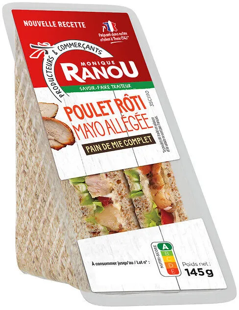 Sandwich club Duo - Poulet rôti Mayonnaise légère x2 - Pain complet - 145g