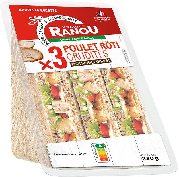 Sandwich club Trio - Poulet crudités x3 - 230g