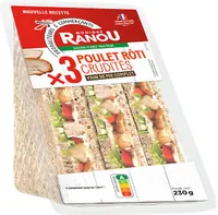 Sandwich club Trio - Poulet crudités x3 - 230g