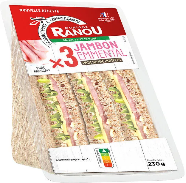 Sandwich club Trio - Jambon emmental x3 - 230g