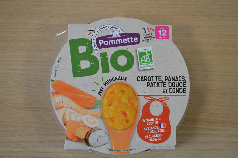 Assiette BIO carotte panais patate douce dinde- 12 mois- 230g