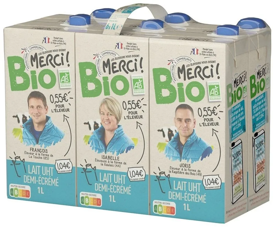 Lait 1/2 ecreme uht bio bq pack 6x1l merci!