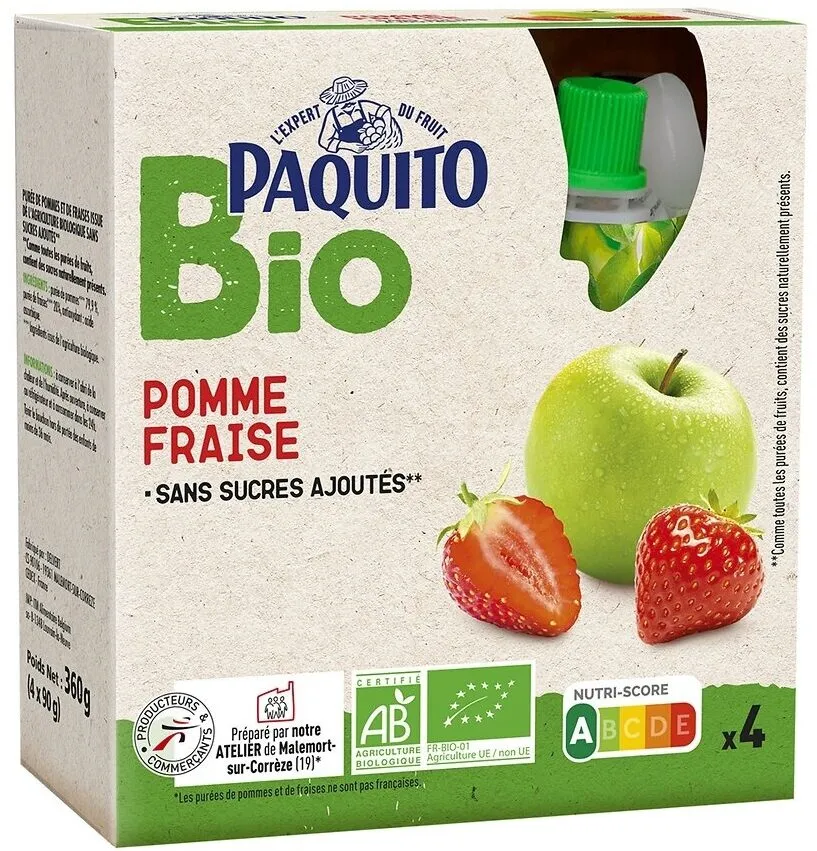 GOURDES Purée de fruits Pommes fraises SSA - BIO - 4 x 90 g - Adulte