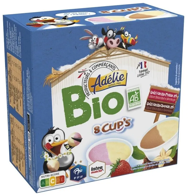 Cup's BIO - vanille fraise (G) x6 - vanille chocolat (G) x6 - 65mL - P'tits Prods